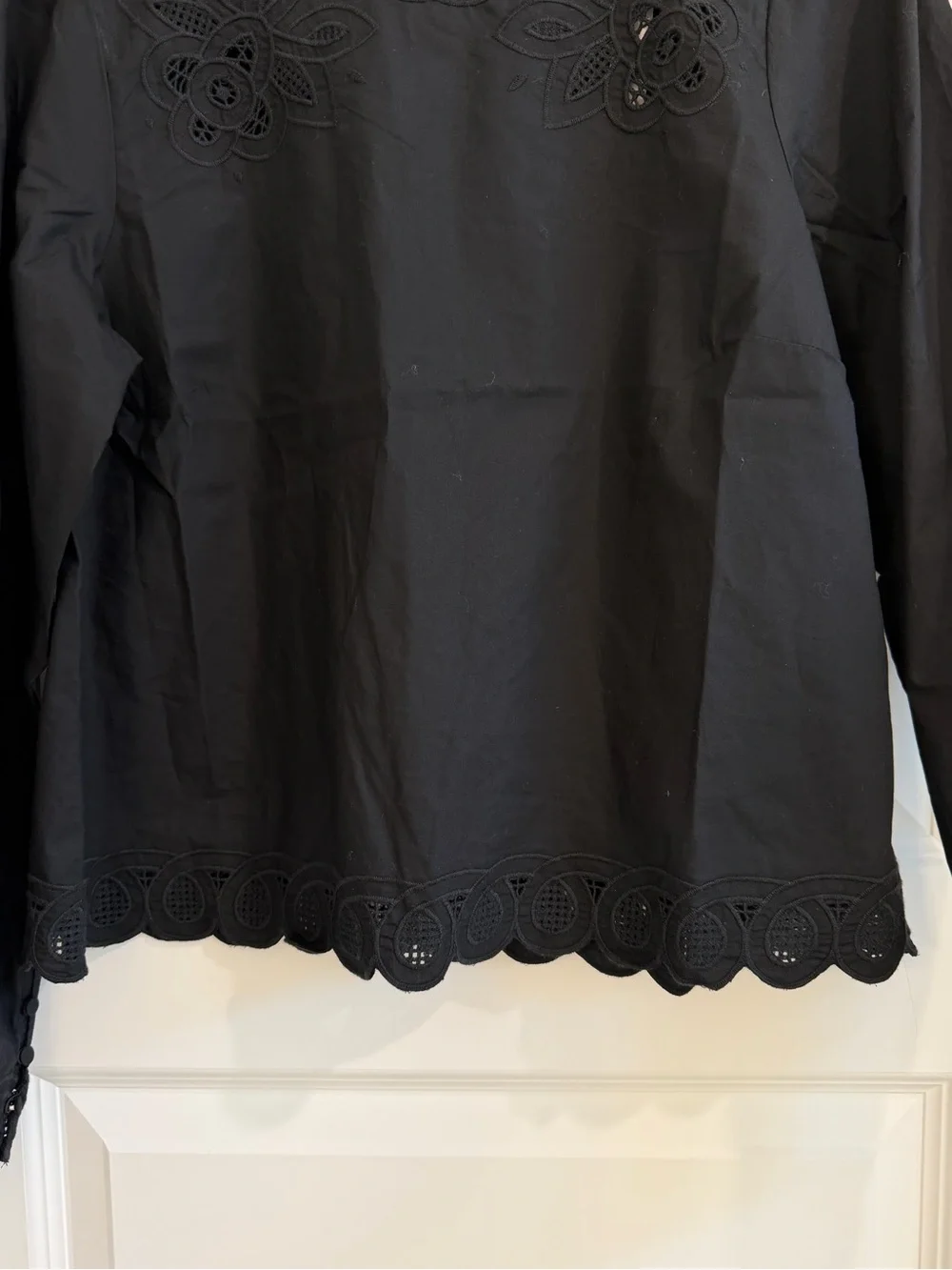 Madewell Black Embroidered Long-Sleeve Top